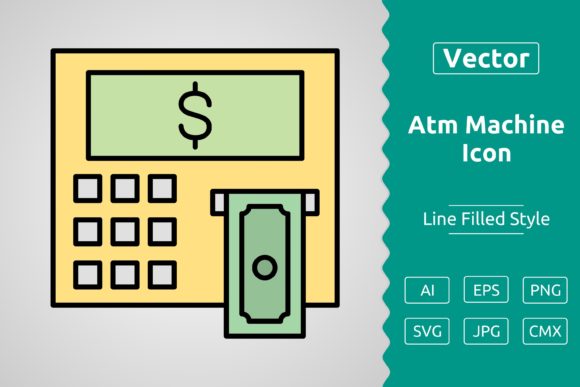 Vector Atm Machine Filled Outline Icon Graphics