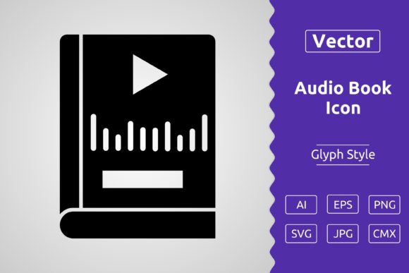 Vector Audio Book Glyph Icon for Modern Graphics