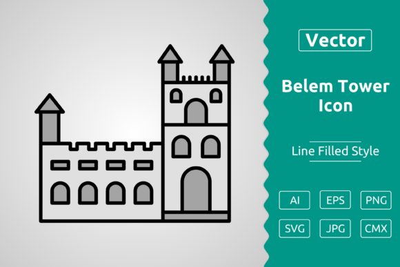 Vector Belem Tower Filled Outline Icon Graphics