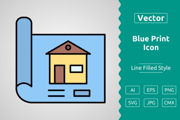 Vector Blue Print Filled Outline Icon