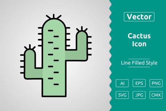 Vector Cactus Filled Outline Icon Graphics
