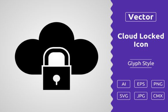 Vector Cloud Locked Glyph Icon Graphics