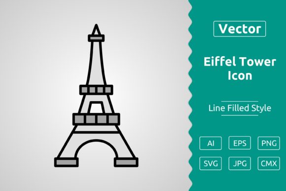 Vector Eiffel Tower Filled Outline Icon for Modern Branding
