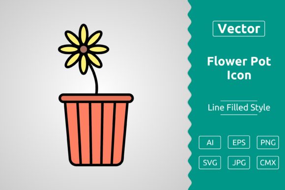 Vector Flower Pot Filled Outline Icon for Brand Design