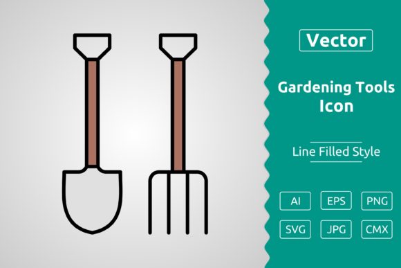 Vector Gardening Tools Filled Outline Graphics