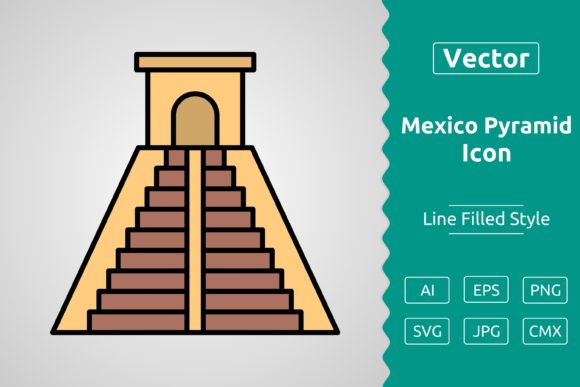 Vector Mexico Pyramid Filled Outline Graphics