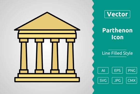 Vector Parthenon Filled Outline Icon Graphics