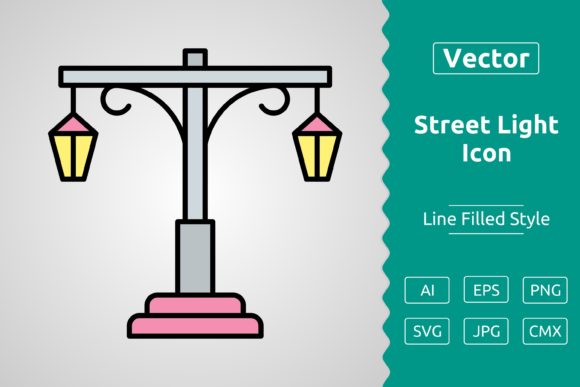 Vector Street Light Filled Outline Icon Graphics