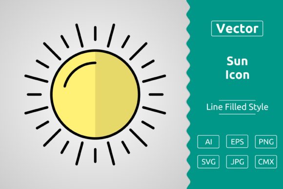 Vector Sun Filled Outline Icon Graphics