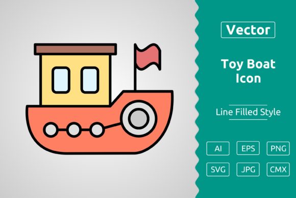 Vector Toy Boat Filled Outline Icon for Graphics and Branding