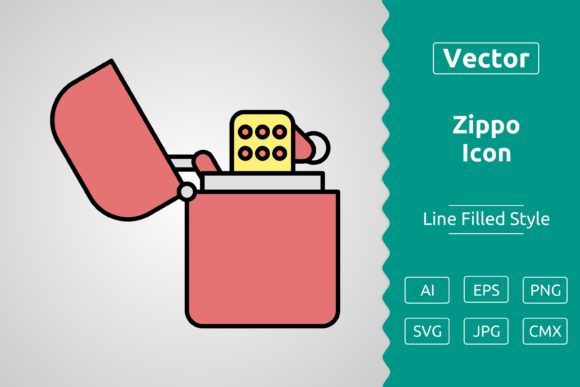 Vector Zippo Filled Outline Icon Graphics